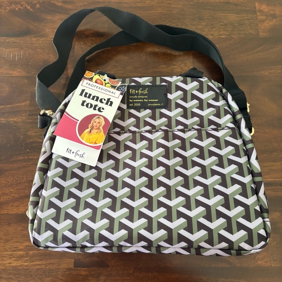 Fit + Fresh Handbags - New Geometric Black, Green and Gray Fit + Fresh Lunch Tote